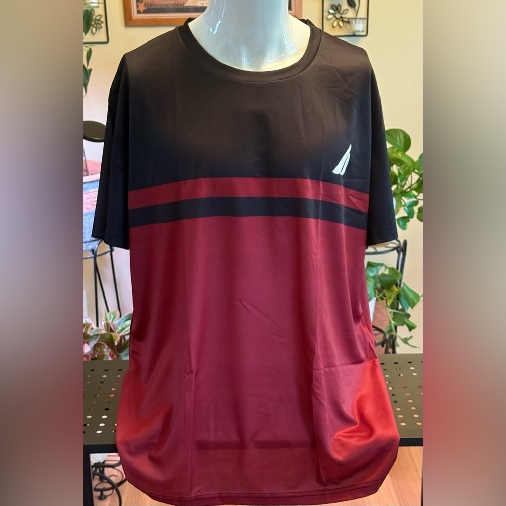 Mens Fashionable Burgundy & Black XXL Short Sleeve Crew Neck T-shirt
